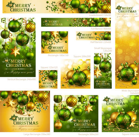 Collection of Christmas banners with baubles and place for text. Vector illustration.のイラスト素材