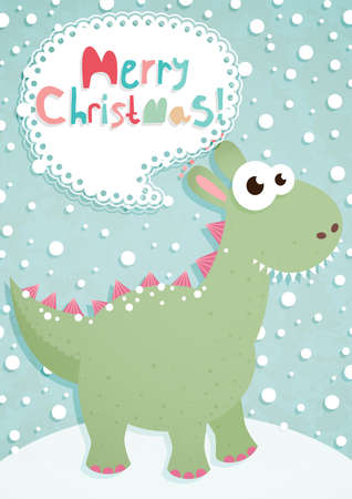 Funny Christmas postcard with dragon. Vector illustration.のイラスト素材