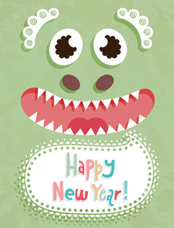 Funny Christmas postcard with dragon. Vector illustration.のイラスト素材