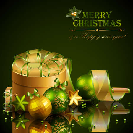 Christmas background with green and golden balls. Vector illustration.のイラスト素材