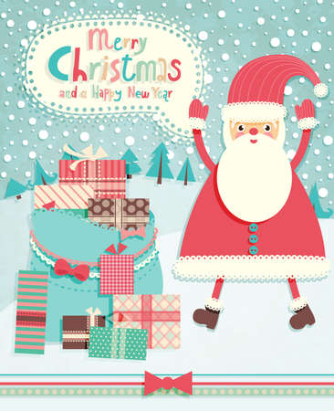 Funny Christmas postcard with Santa Claus. Vector illustration.のイラスト素材