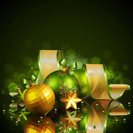 Christmas background with green and golden balls. Vector illustration.のイラスト素材