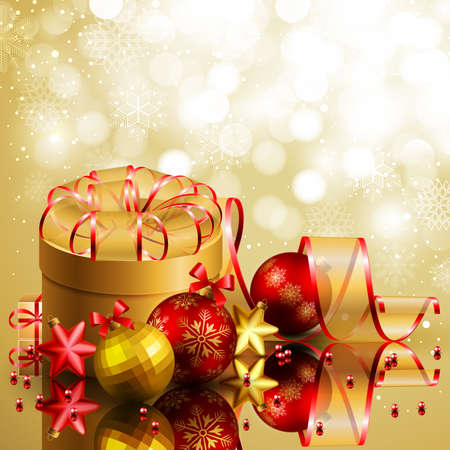 Christmas background with red and golden balls. Vector illustration.のイラスト素材