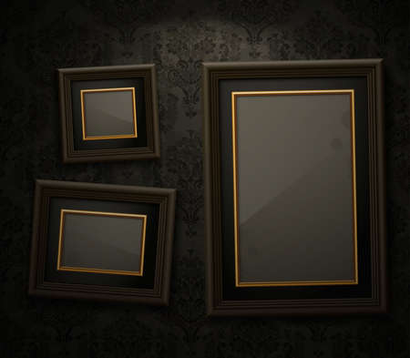 Wooden frames on the wall  Vintage backgroundのイラスト素材