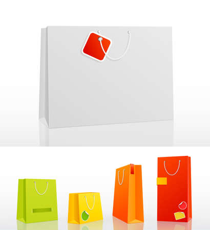 Colorful shopping bag on white background with stickers   illustration のイラスト素材