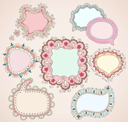 Collection of childish hand drawn speech and thought bubbles のイラスト素材
