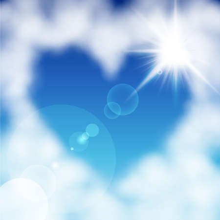 Heart shaped cloud in the blue sky  Valentine s day illustrationのイラスト素材