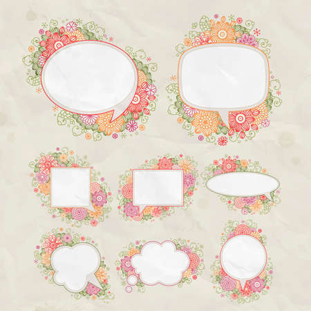  set  hand drawn floral design bubbles のイラスト素材