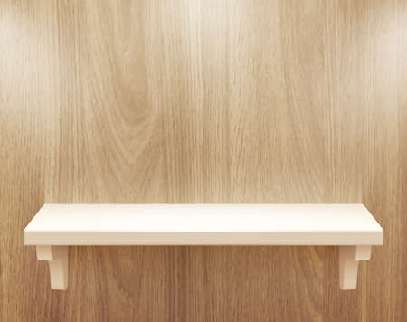 3d isolated Empty shelf for exhibit on wood background   illustration のイラスト素材