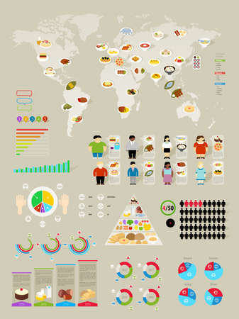 Food Infographic set with colorful charts  illustration のイラスト素材