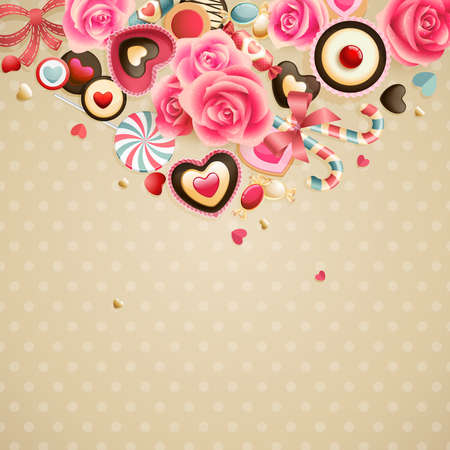 Valentine s Day vintage lace card with sweets and place for text のイラスト素材