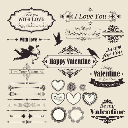 Valentine s Day vintage design elements and letterning のイラスト素材