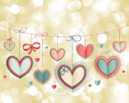 Valentine s Day vintage card with lacy paper hearts and place for text のイラスト素材
