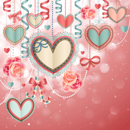 Valentine s Day vintage card with paper hearts and place for text のイラスト素材