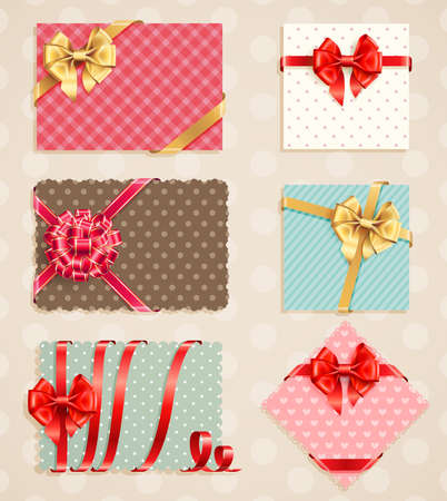Bows Collection with vintage greeting cards  illustration のイラスト素材