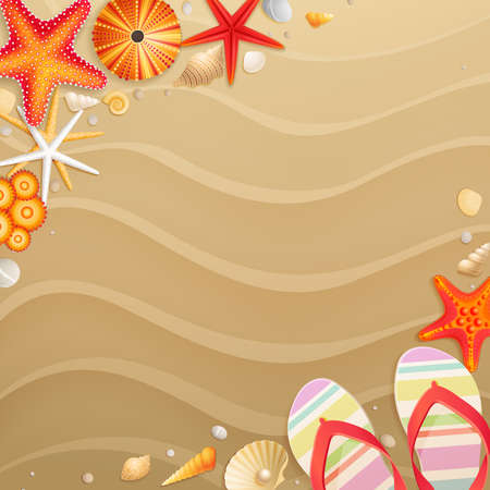 Holiday greeting card with shells, starfishes and place for text のイラスト素材