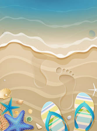Summer holiday background with footprints in sand. のイラスト素材