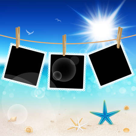 Hanging Pictures on Beautiful seaside background. のイラスト素材