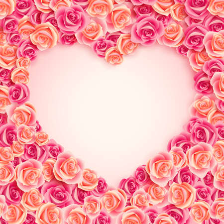 Valentine s Day card on pink roses with place for text のイラスト素材