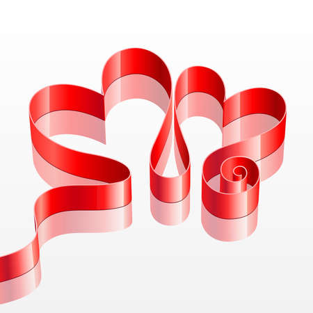 Valentine s Day card with Heart shaped red ribbon isolated on white のイラスト素材