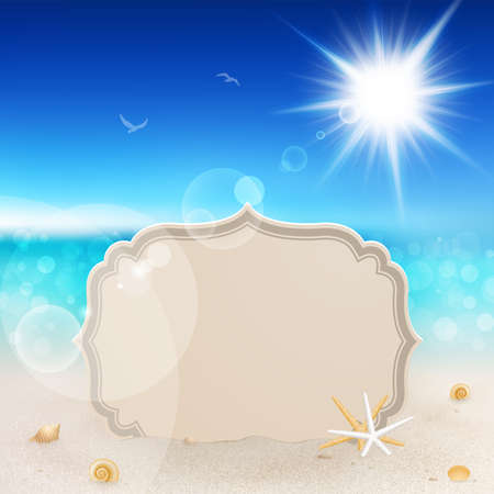 Beautiful seaside view with vintage greeting card, sand and のイラスト素材