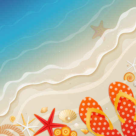 Holiday greeting card with wave and shells  illustration のイラスト素材