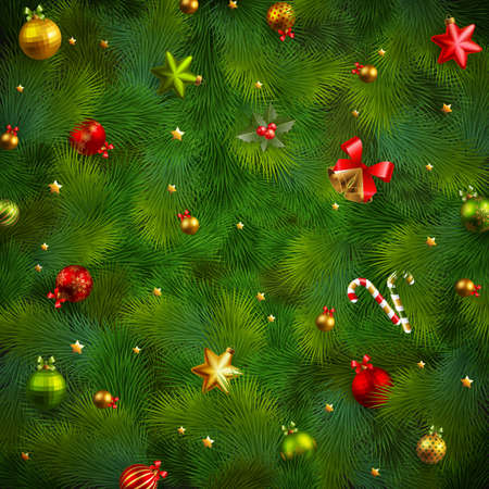 Christmas fir tree texture with baubles.  illustration.のイラスト素材