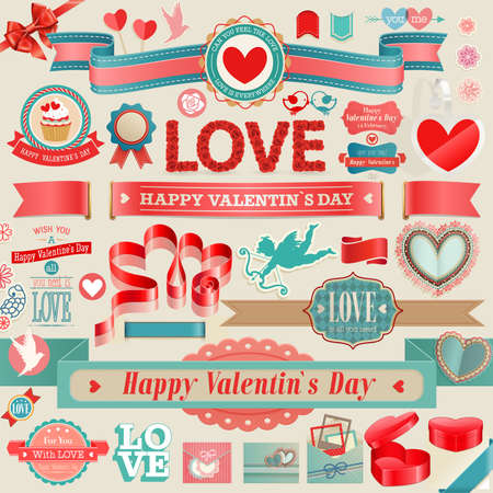 Valentine s Day set - vintage ribbons and other design elements のイラスト素材