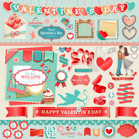 Valentine s Day set - vintage design elements and ribbons のイラスト素材