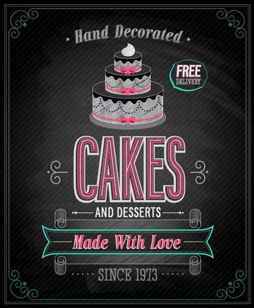 Cakes Poster - Chalkboard. Vector illustration.のイラスト素材