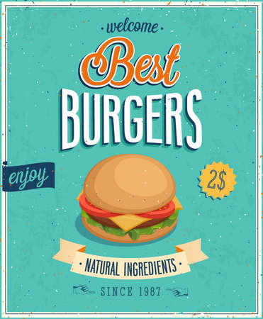 Vintage Burgers Poster. Vector illustration.のイラスト素材