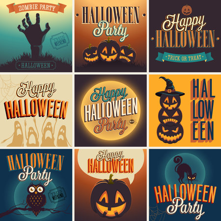 Halloween Posters set. Vector illustration.のイラスト素材