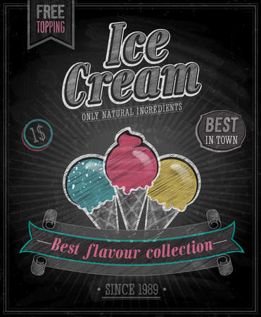 Vintage Ice Cream Poster - Chalkboard. Vector illustration.のイラスト素材