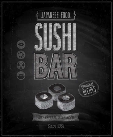Vintage Sushi Bar Poster - Chalkboard. Vector illustration.のイラスト素材
