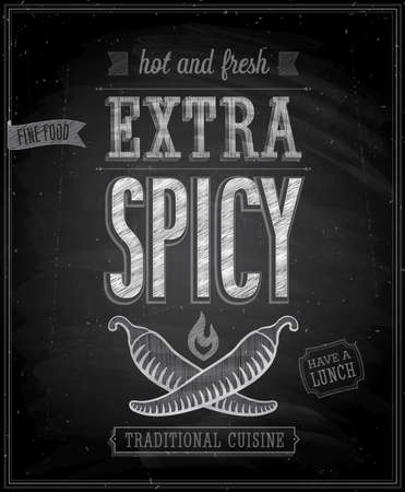 Vintage Extra Spicy Poster - Chalkboard. Vector illustration.のイラスト素材