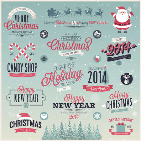 Christmas set - labels, emblems and other decorative elements. Vector illustration.のイラスト素材