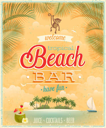 Vintage Beach Bar poster. のイラスト素材