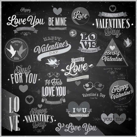 Valentines day set - emblems and other decorative elements - Chalkboard.のイラスト素材