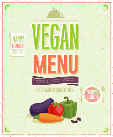 Vintage Vegan Menu Poster. illustration.のイラスト素材