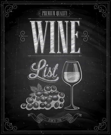 Vintage Wine List Poster - Chalkboard. illustration.のイラスト素材