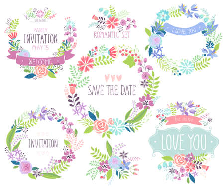 Floral hand drawn card set. Vector illustration.のイラスト素材