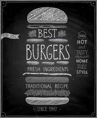 Best Burgers Poster - chalkboard style. Vector illustration.