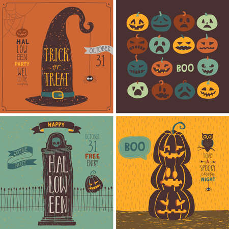 Halloween Cards set. Vector illustration.のイラスト素材