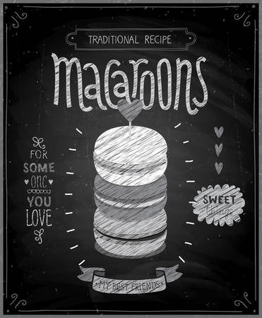 Macaroons Poster - chalkboard style. Vector illustration.のイラスト素材