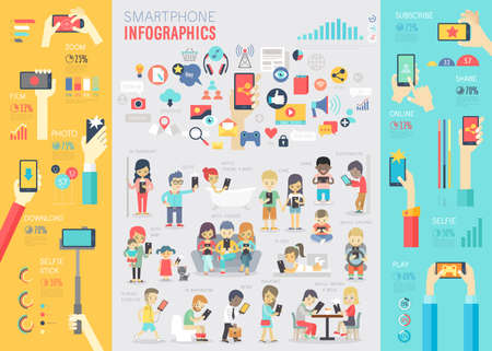 Smartphone Infographic set with charts and other elements. Vector illustration.のイラスト素材