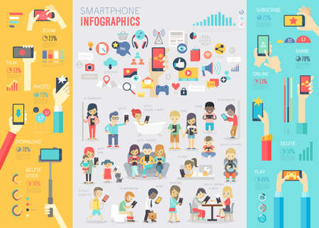 Smartphone Infographic set with charts and other elements. Vector illustration.