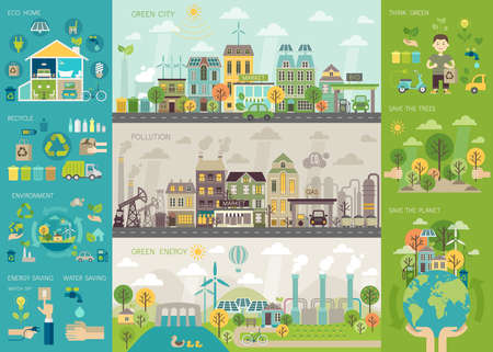 Green city Infographic set with charts and other elements. Vector illustration.