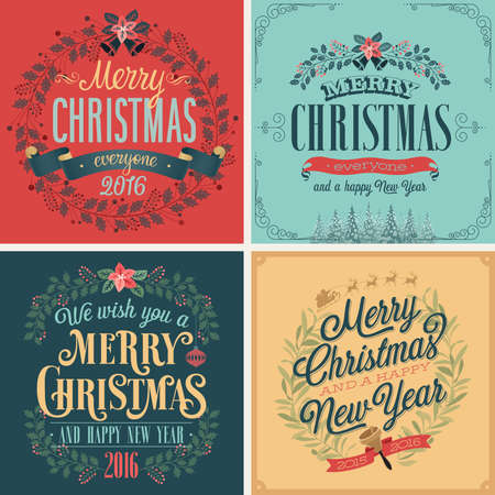 Christmas set - typographic cards for your design.Vector illustration.のイラスト素材