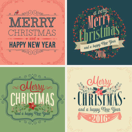 Christmas set - typographic cards for your design.Vector illustration.のイラスト素材