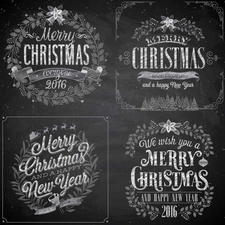 Set of Christmas emblems - Chalkboard.Vector illustration.のイラスト素材